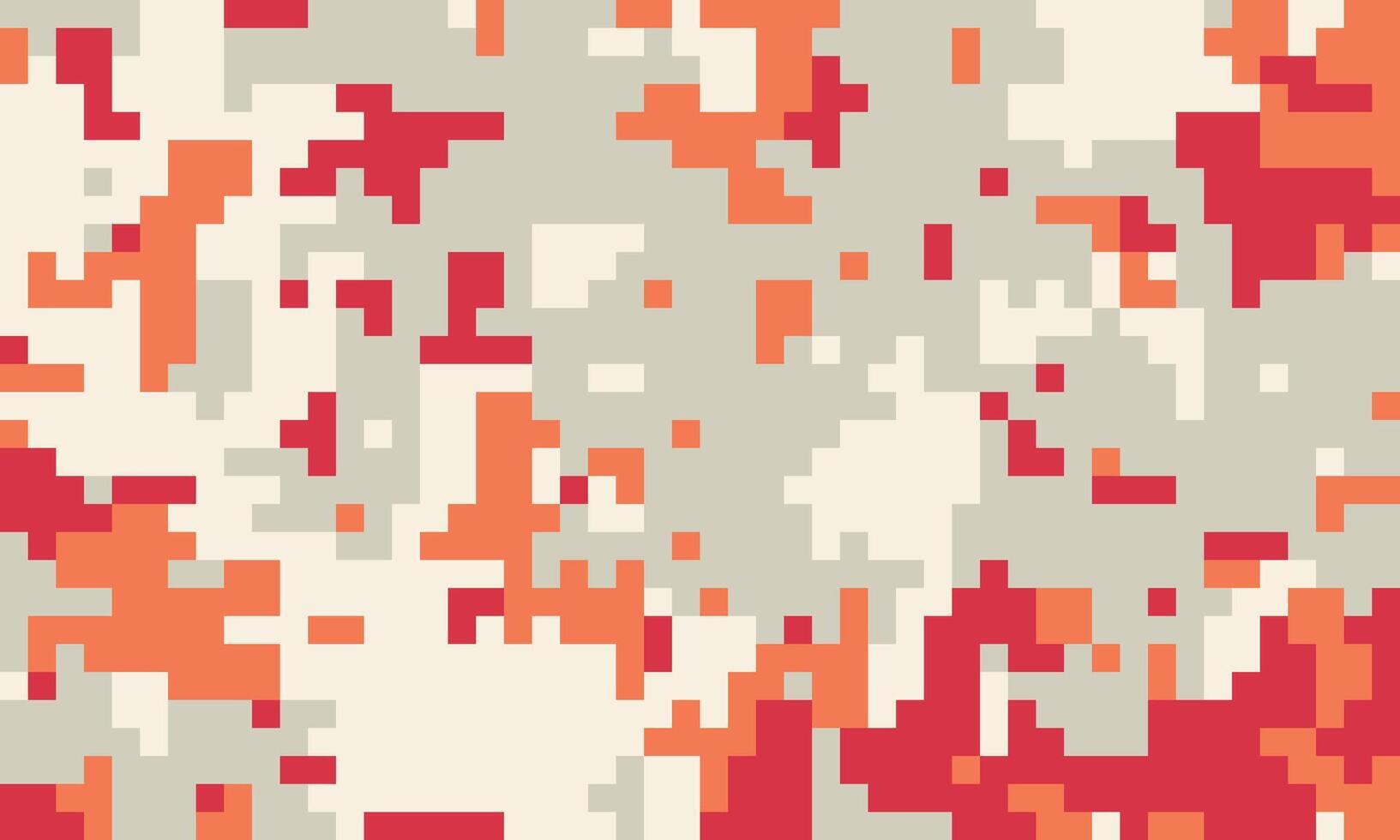 Abstract pixelated camouflage pattern in muted oranges and reds on a beige background. Ideal for fashion, technology, or gaming design projects. vector