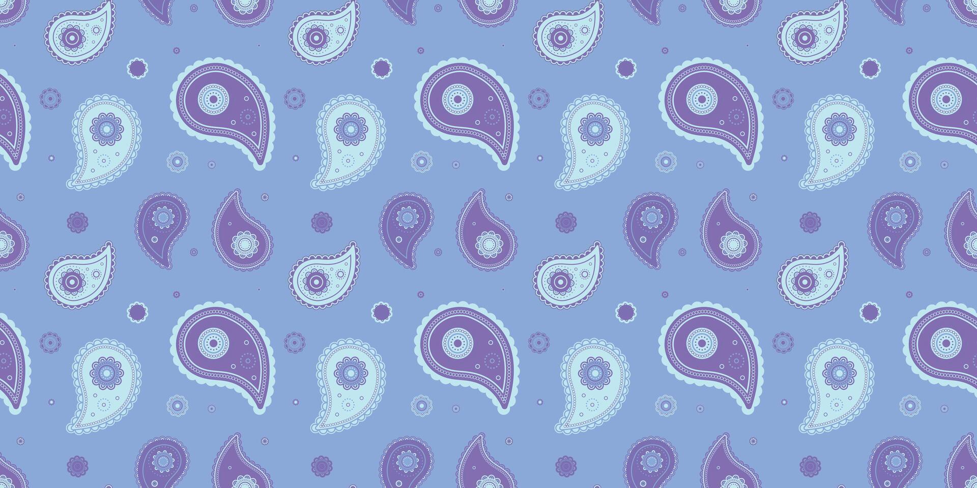 A blue and purple paisley pattern with white dots vector