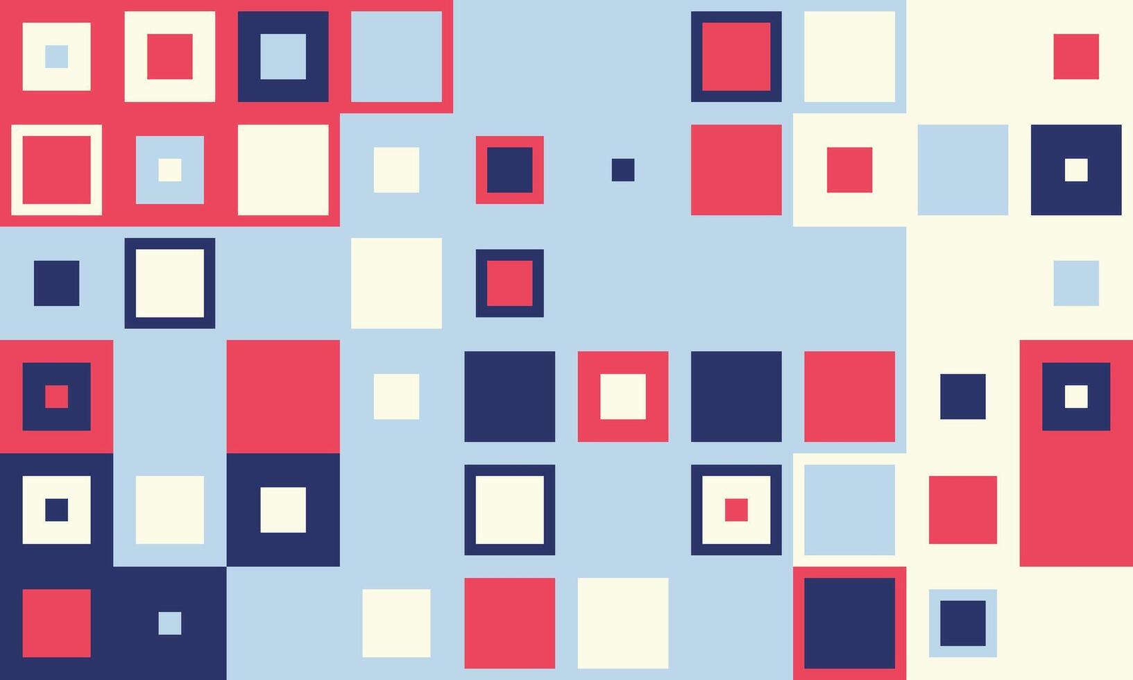 Abstract geometric background featuring a vibrant mosaic of red, blue, and white squares. Ideal for modern designs, presentations, websites, and social media. vector