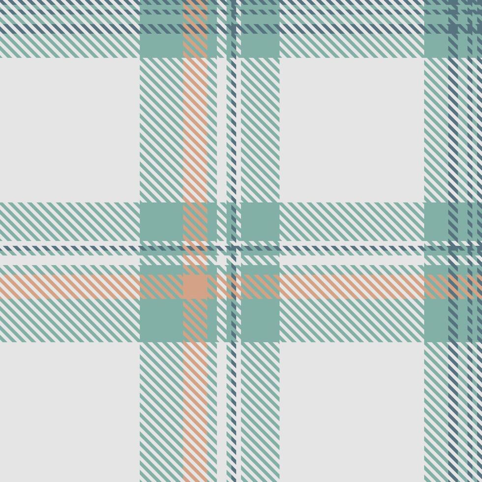 Subtle pastel plaid pattern in calming teal, peach, and white. Perfect for textile design, branding, or website backgrounds. Evokes a sense of tranquility and understated elegance. vector
