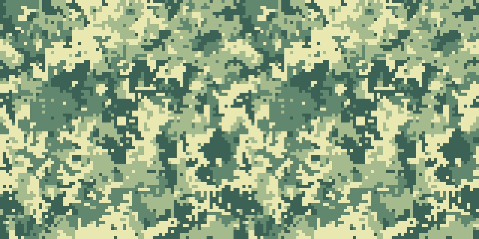 Abstract digital camouflage pattern. Seamless texture in muted greens and beige. Ideal for backgrounds, textile design, military or outdoor themes. Suggests concealment, strategy, and nature. vector