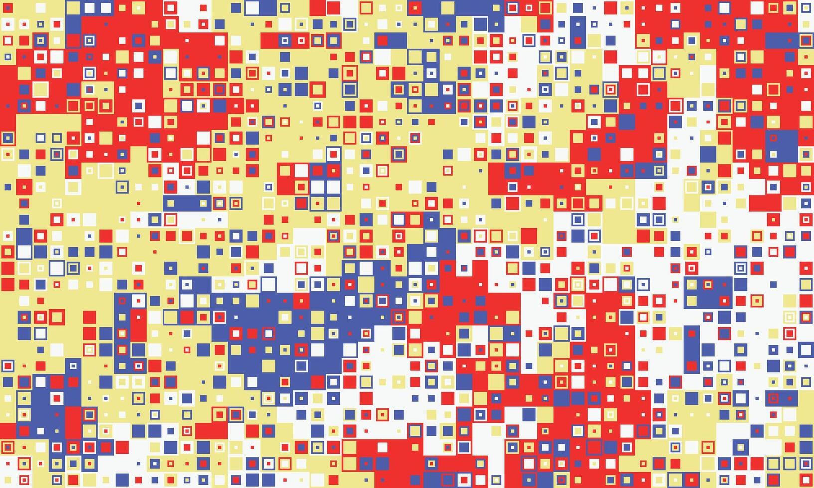Abstract pixel art background featuring a vibrant mosaic of red, blue, yellow, and white squares. Ideal for website banners, tech presentations, or modern design projects. vector
