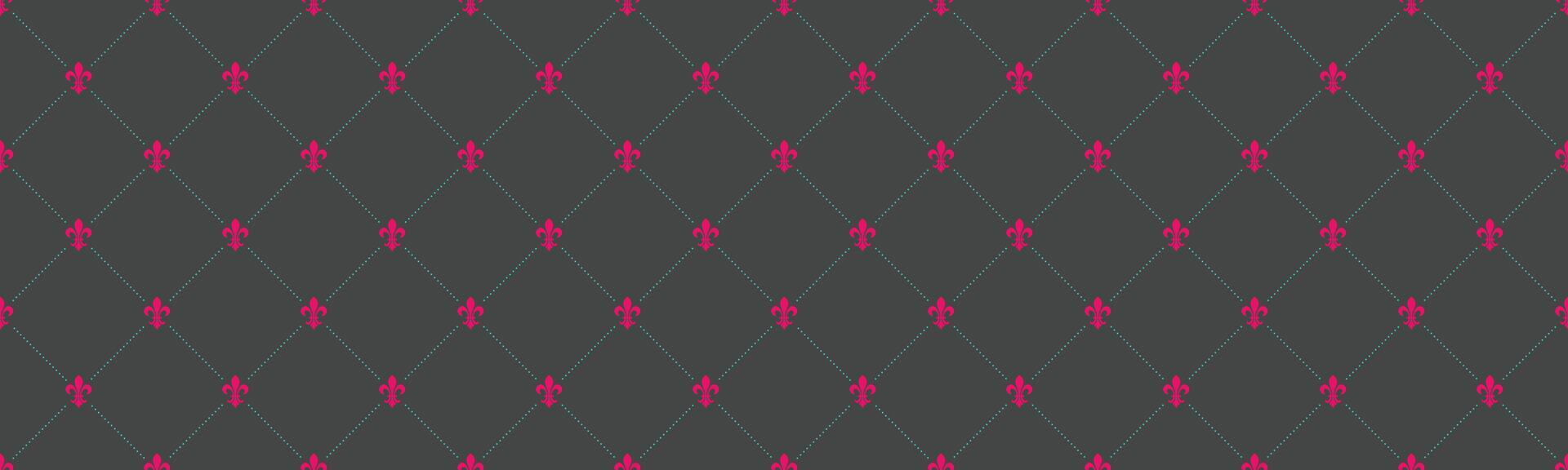Elegant geometric pattern featuring a repeating diamond grid with fuchsia accents on a dark gray background. vector