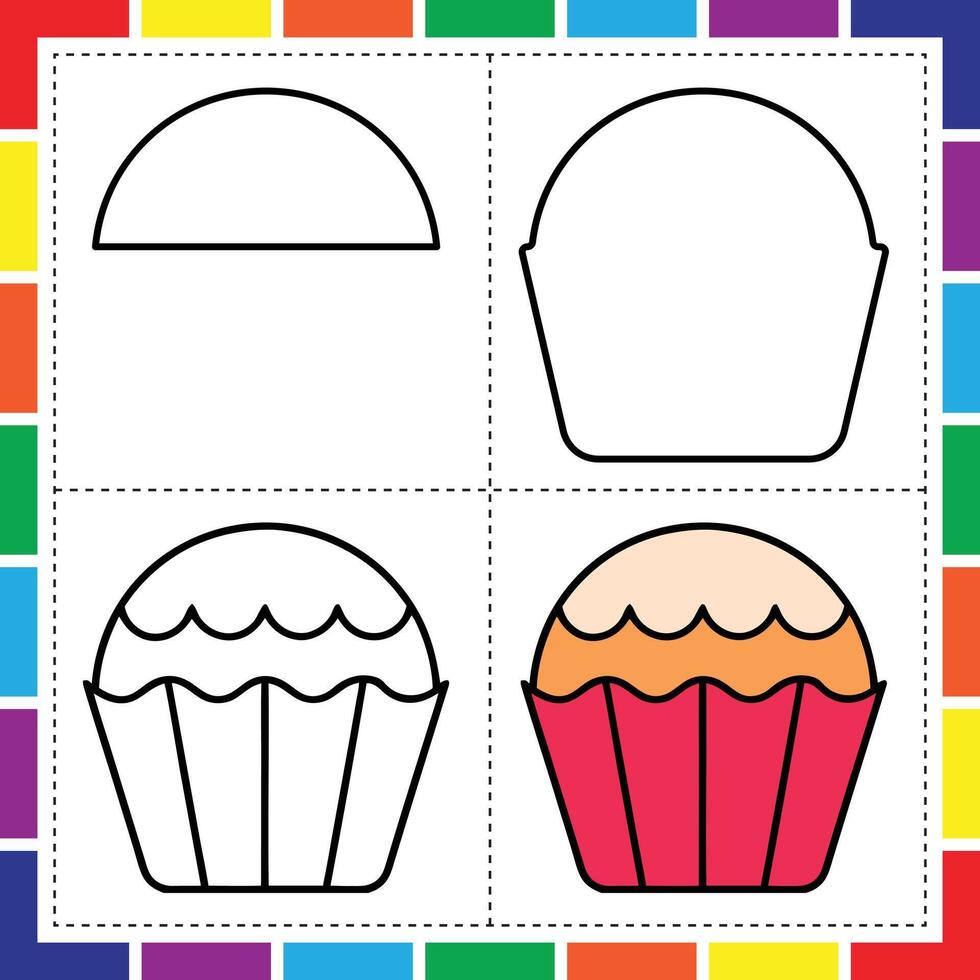 Easy Cupcake Drawing Tutorial for Children vector