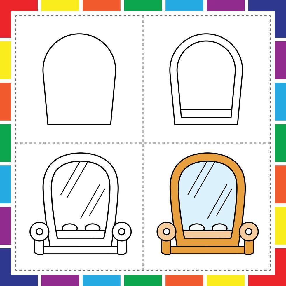 Easy Step by Step Guide to Draw a Mirror for Kids Coloring Fun vector
