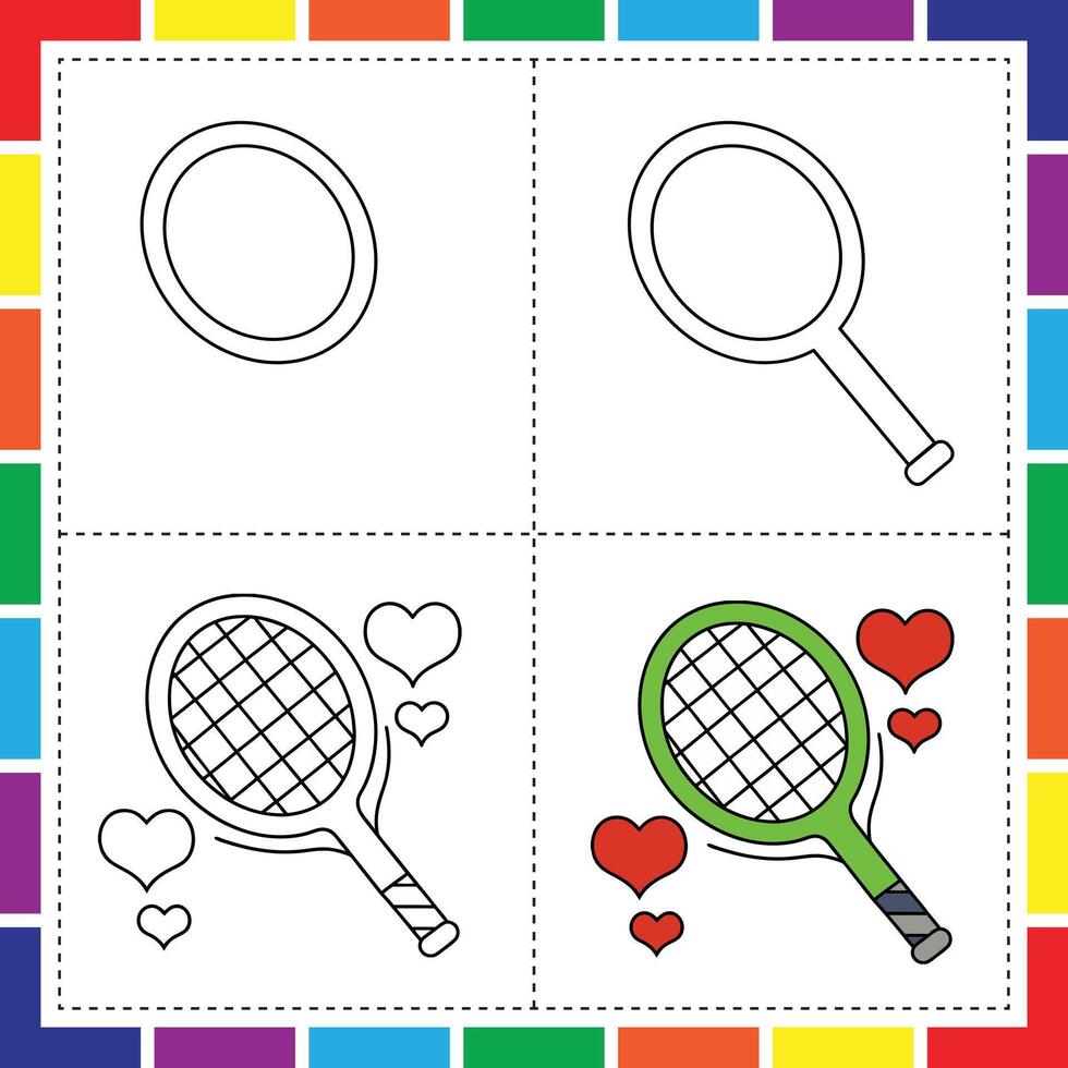 Easy Tennis Racket Coloring Page with Step by Step Guide vector