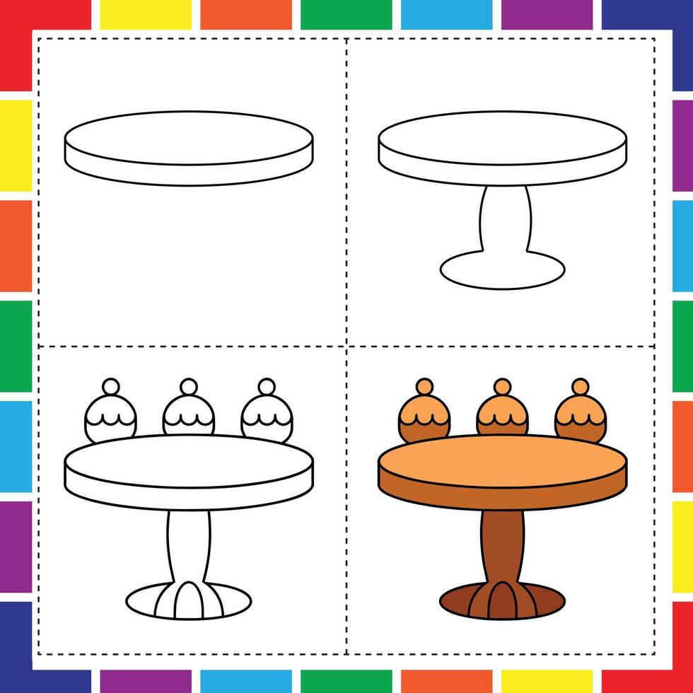 Easy Table Coloring Page with How to Color Instructions vector