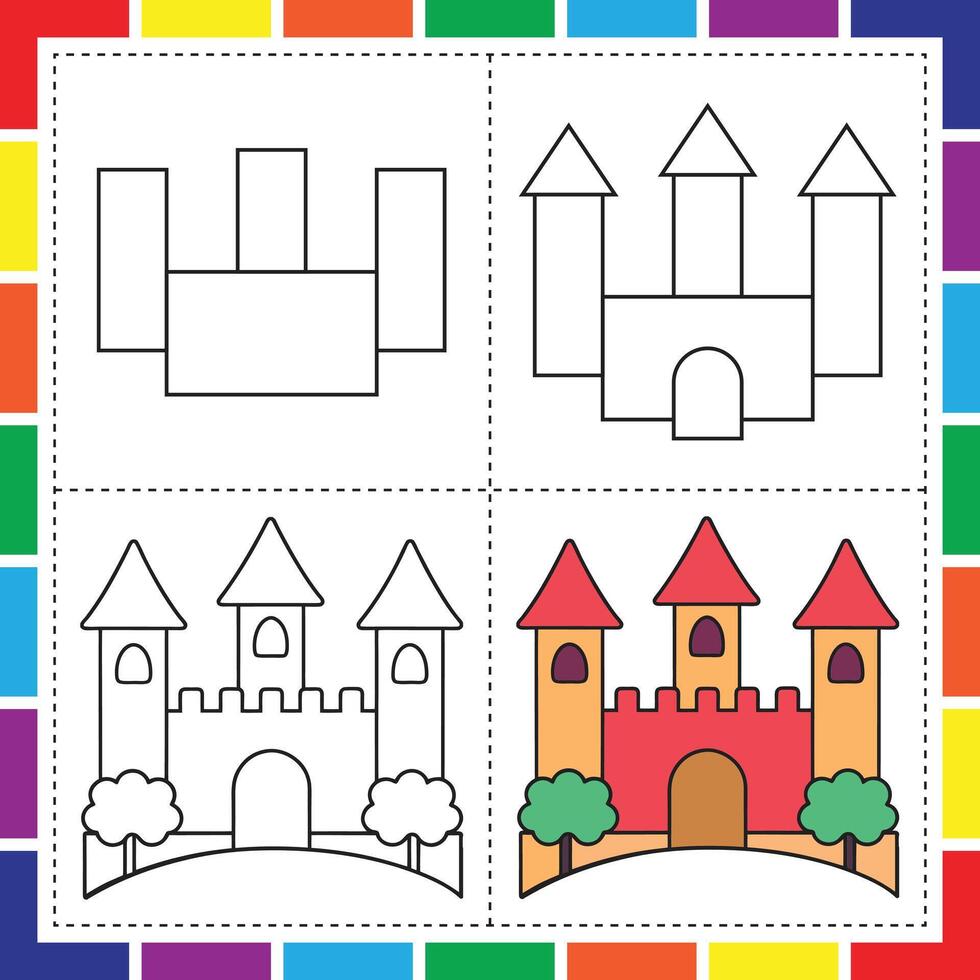 A coloring page with four different castles vector