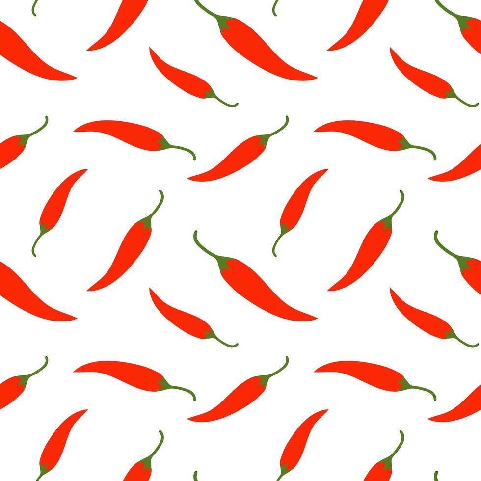 Flat red chili pepper seamless pattern. Minimalist spicy food background, ideal for packaging, textiles, and kitchen designs. vector