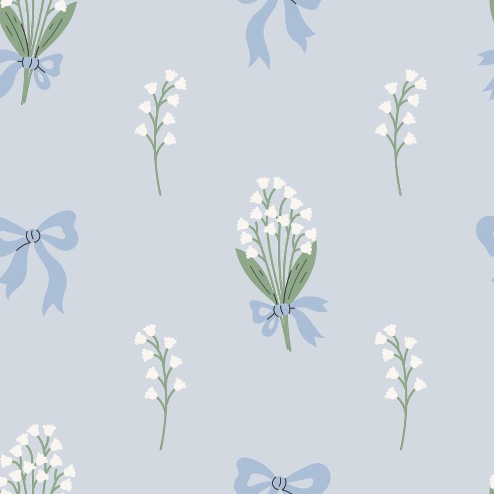 Lily of the valley Seamless Pattern with Tied Bow vector