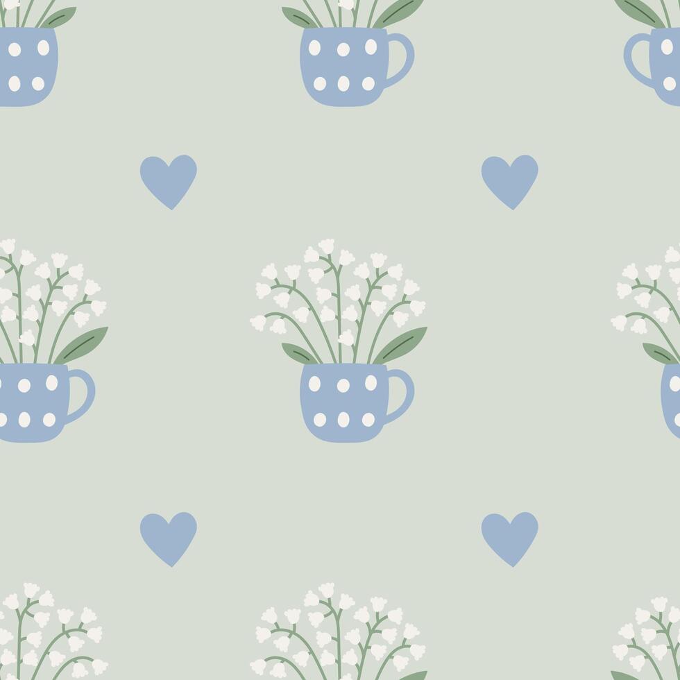 Lily of the Valley in cup Seamless Pattern vector