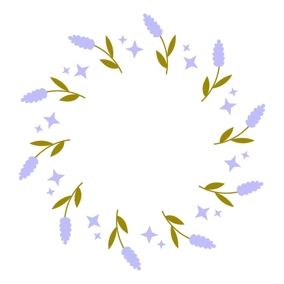 Lavender Flowers and Stars Circle Frame vector