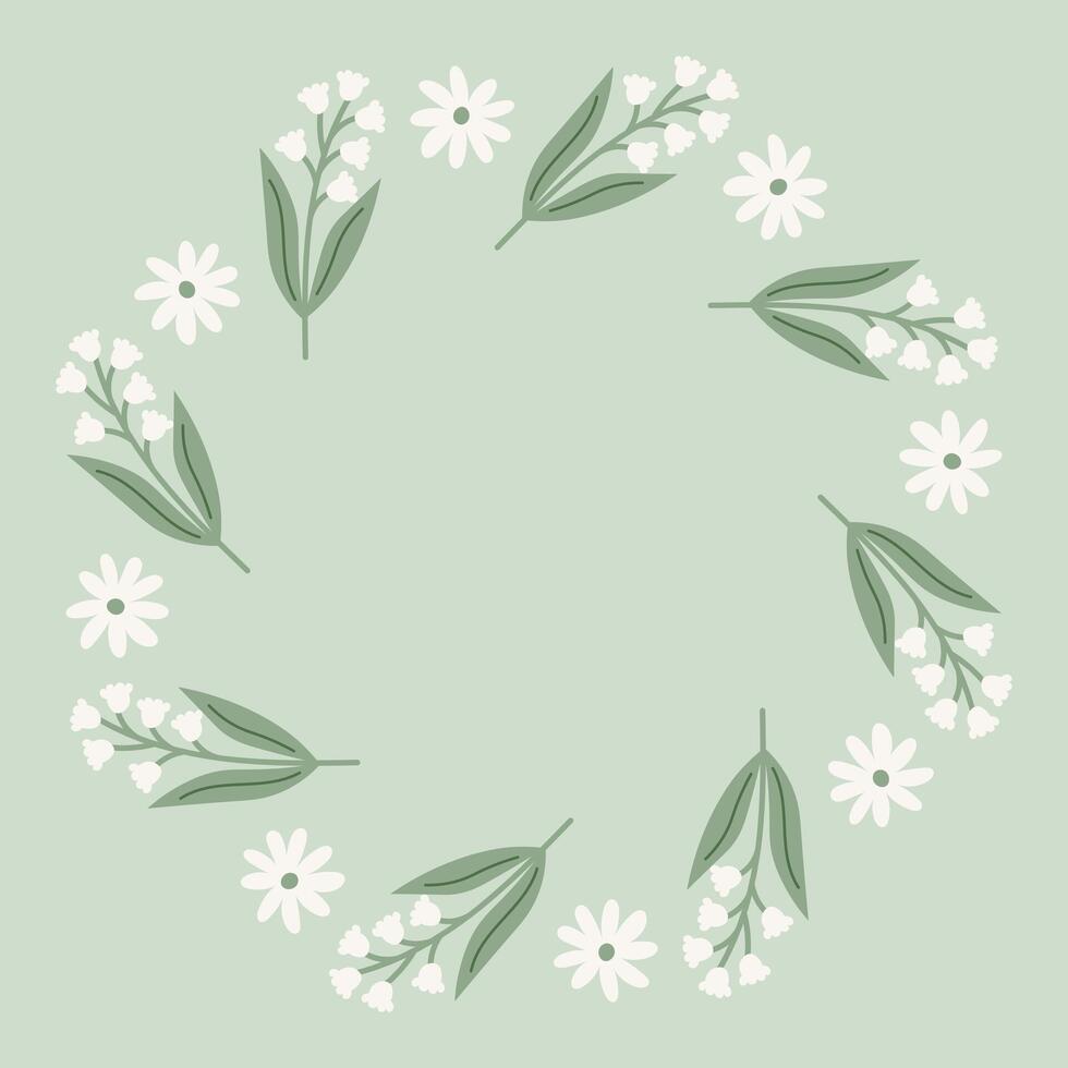 Pastel Green Floral Circle Frame vector
