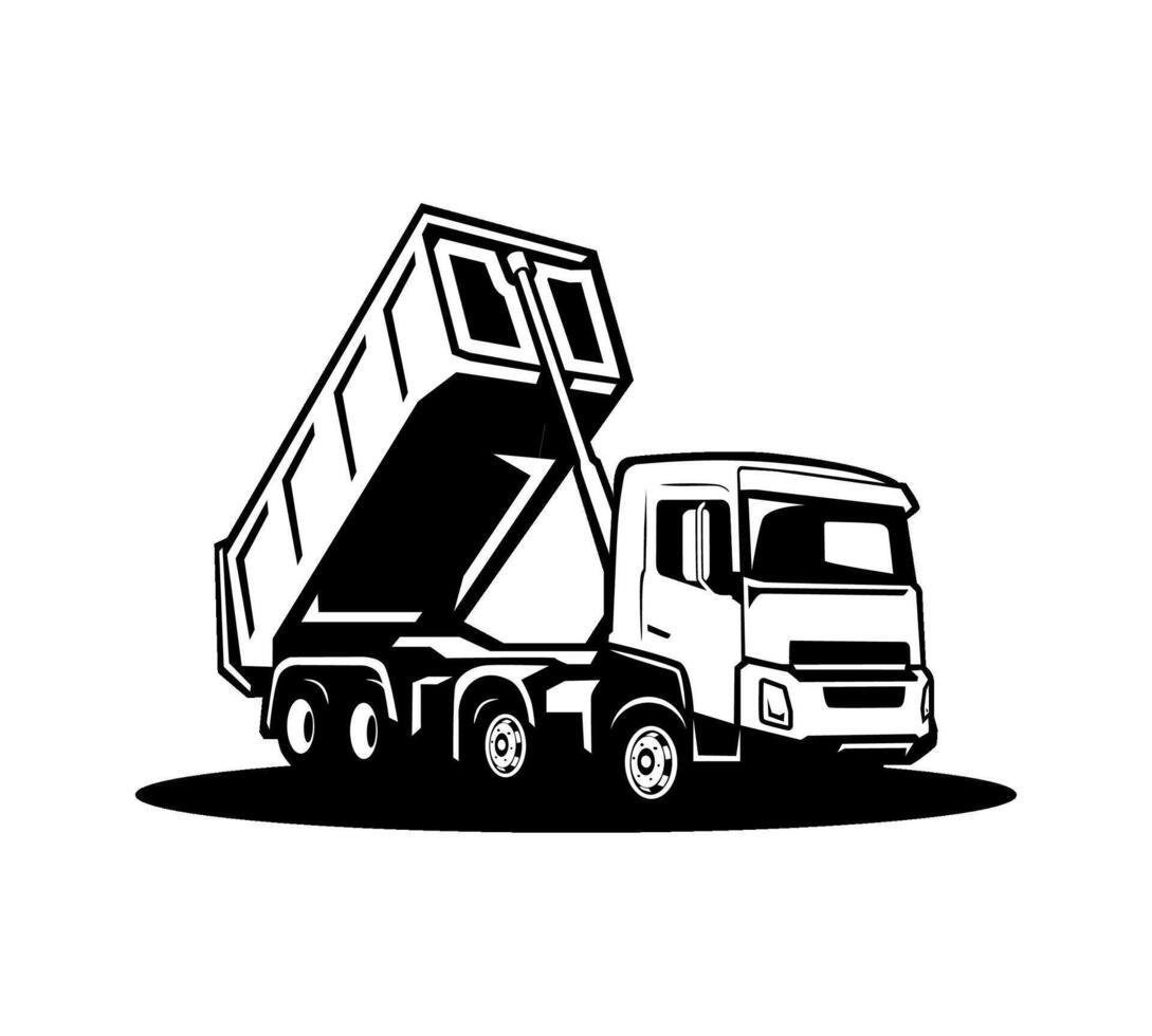 black and white dump truck illustration vector