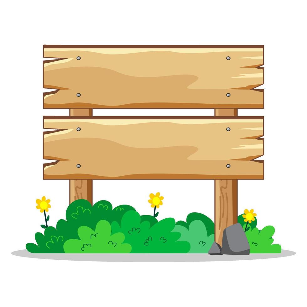 wooden sign with grass and flowers vector