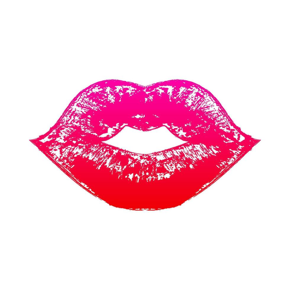 Gradiend pink and red lips with textured distressed effect on white background. vector