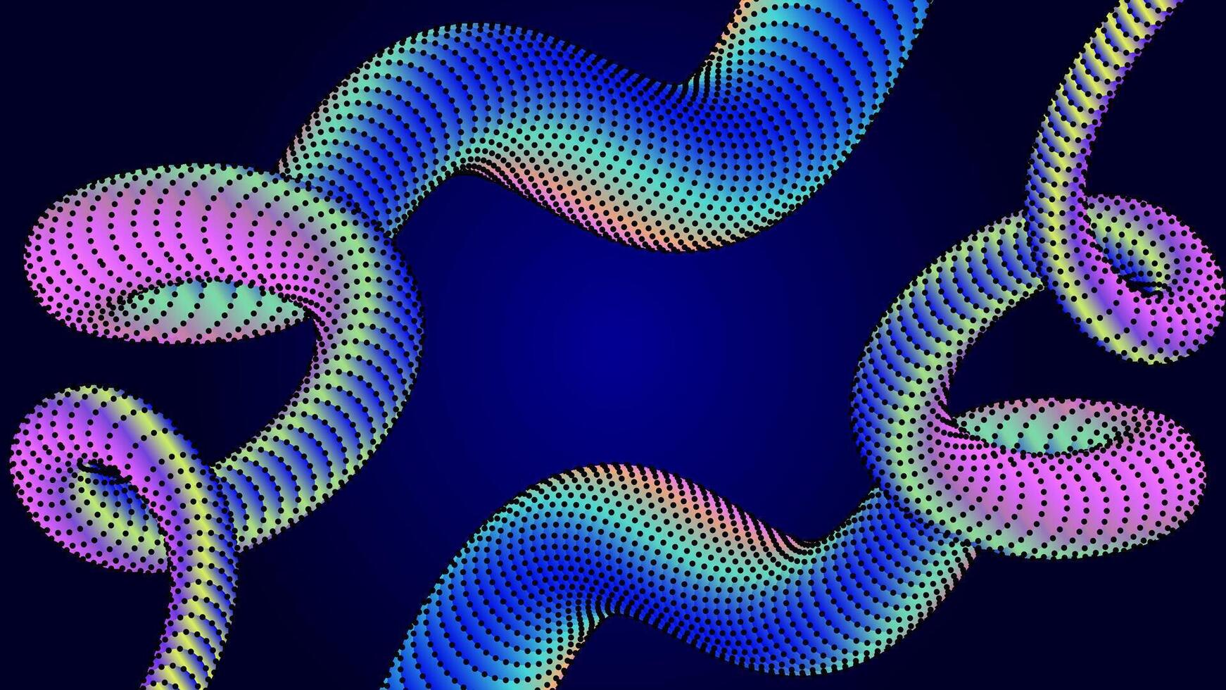 Twisted, dotted, gradient tubes on a dark blue background, creating abstract, and dynamic design vector