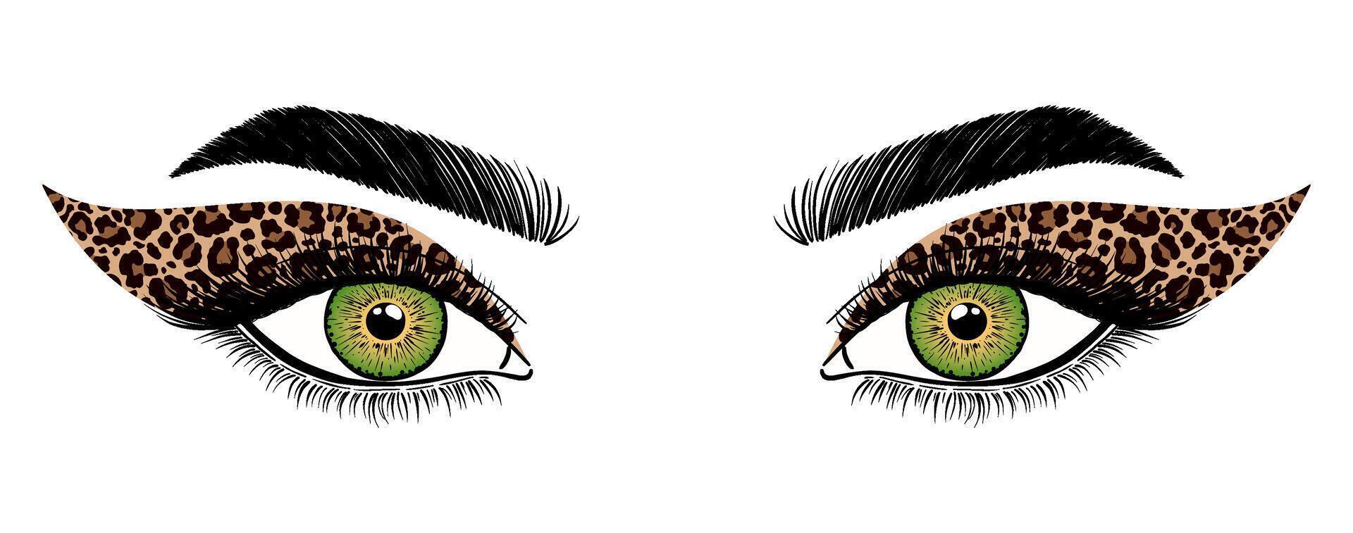 Green eyes with leopard print eyeshadow vector