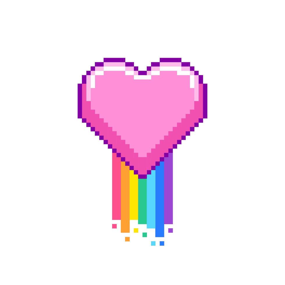 Pink pixel art heart with rainbow vector
