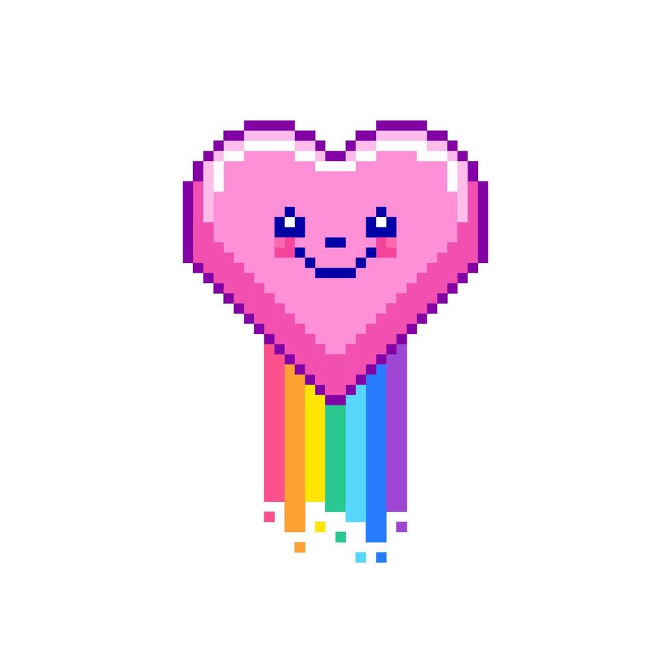 Pixel art heart with rainbow representing love. vector