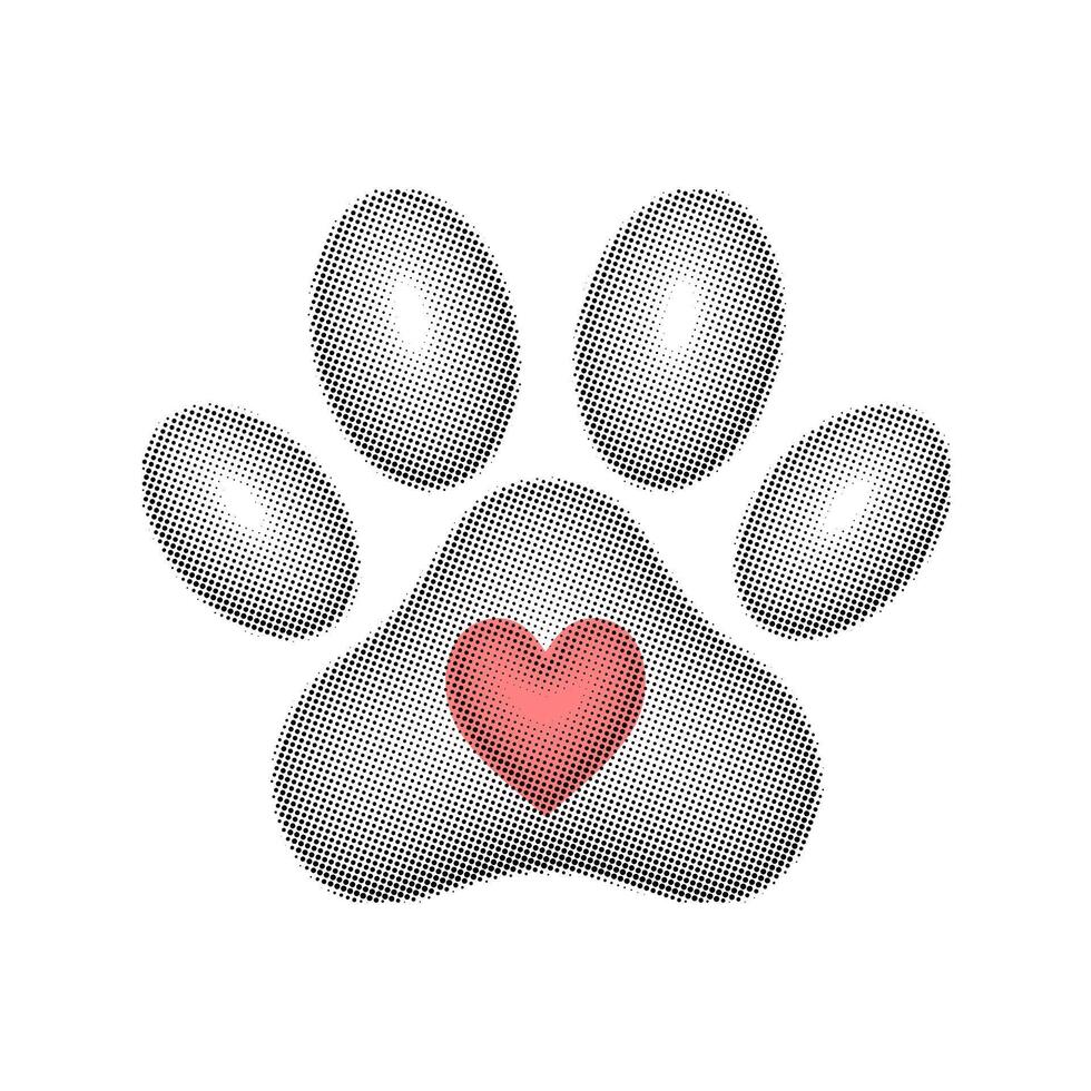 Paw print with a halftone effect on white background vector