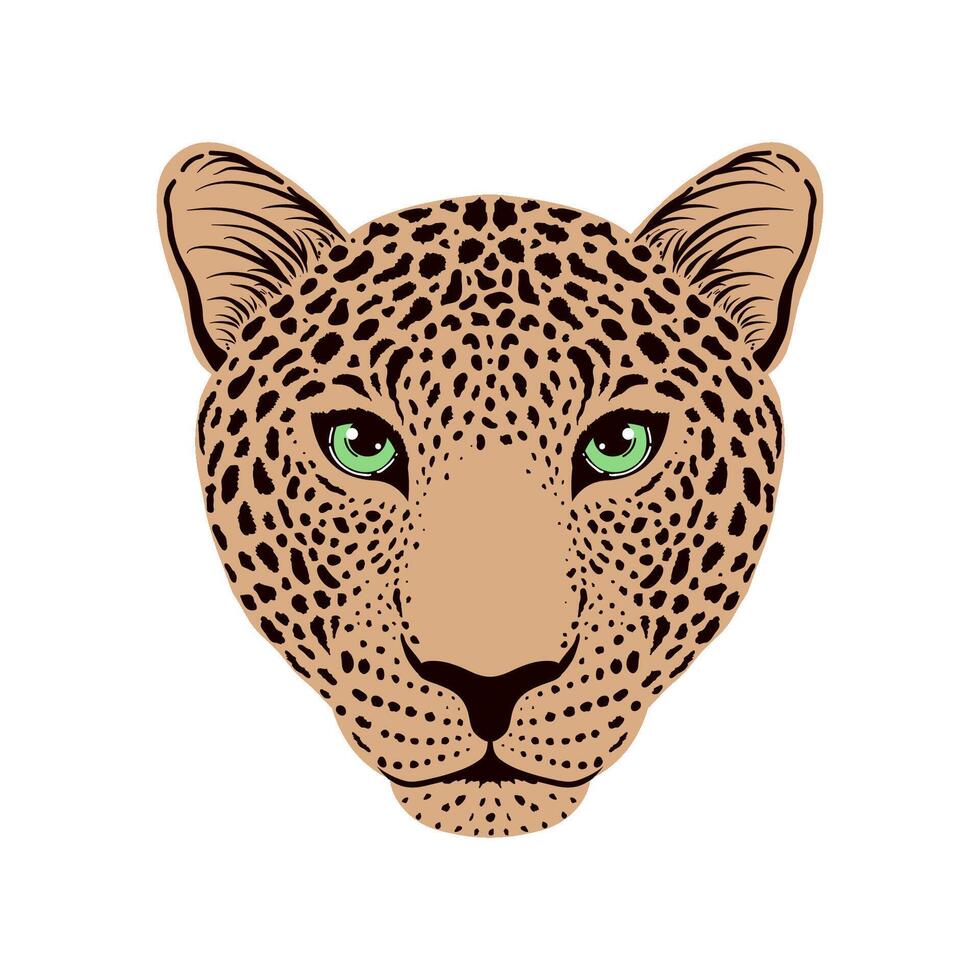 A stylized leopard head with green eyes and black spots vector