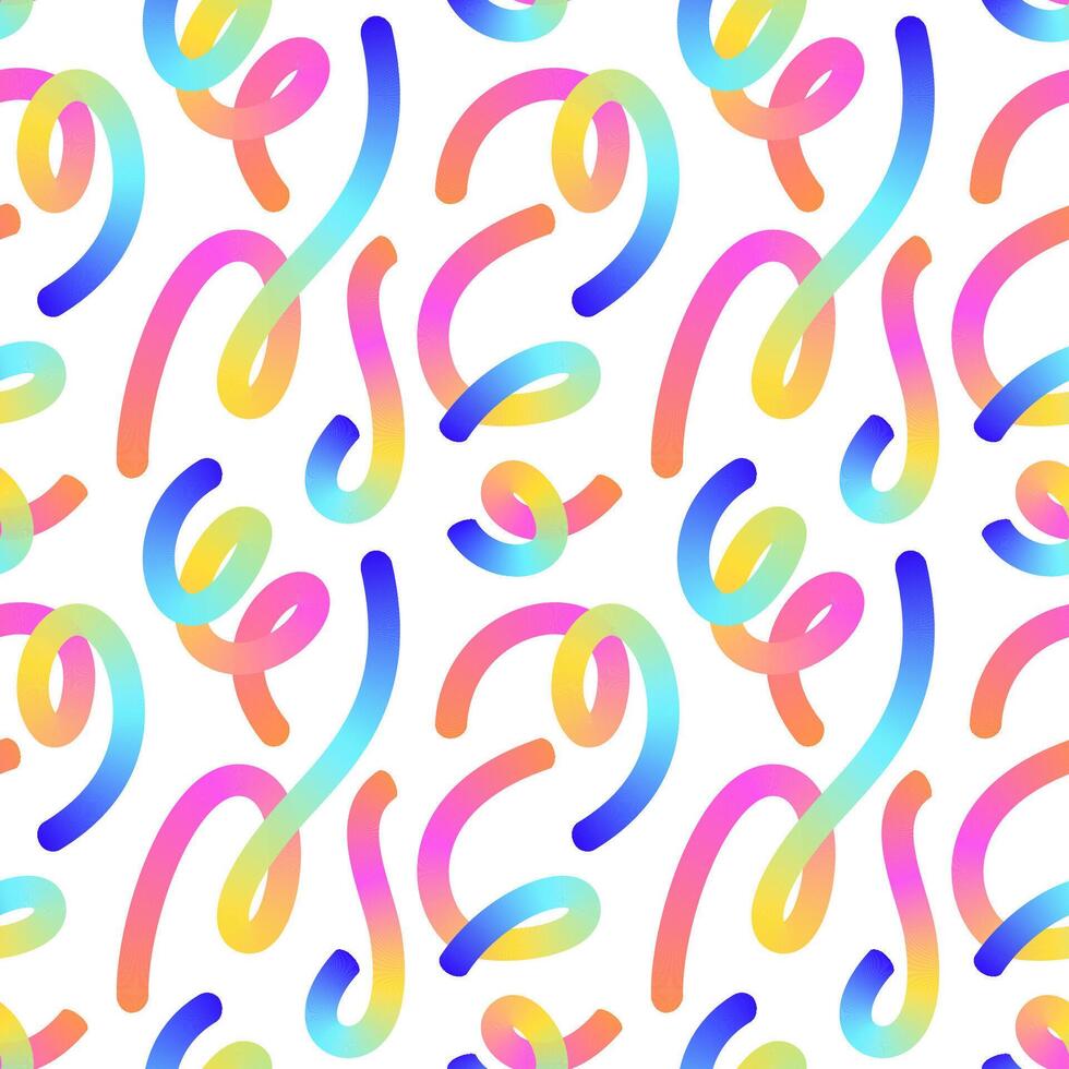 Seamless pattern with colorful gradient swirls and ribbons on a white background vector