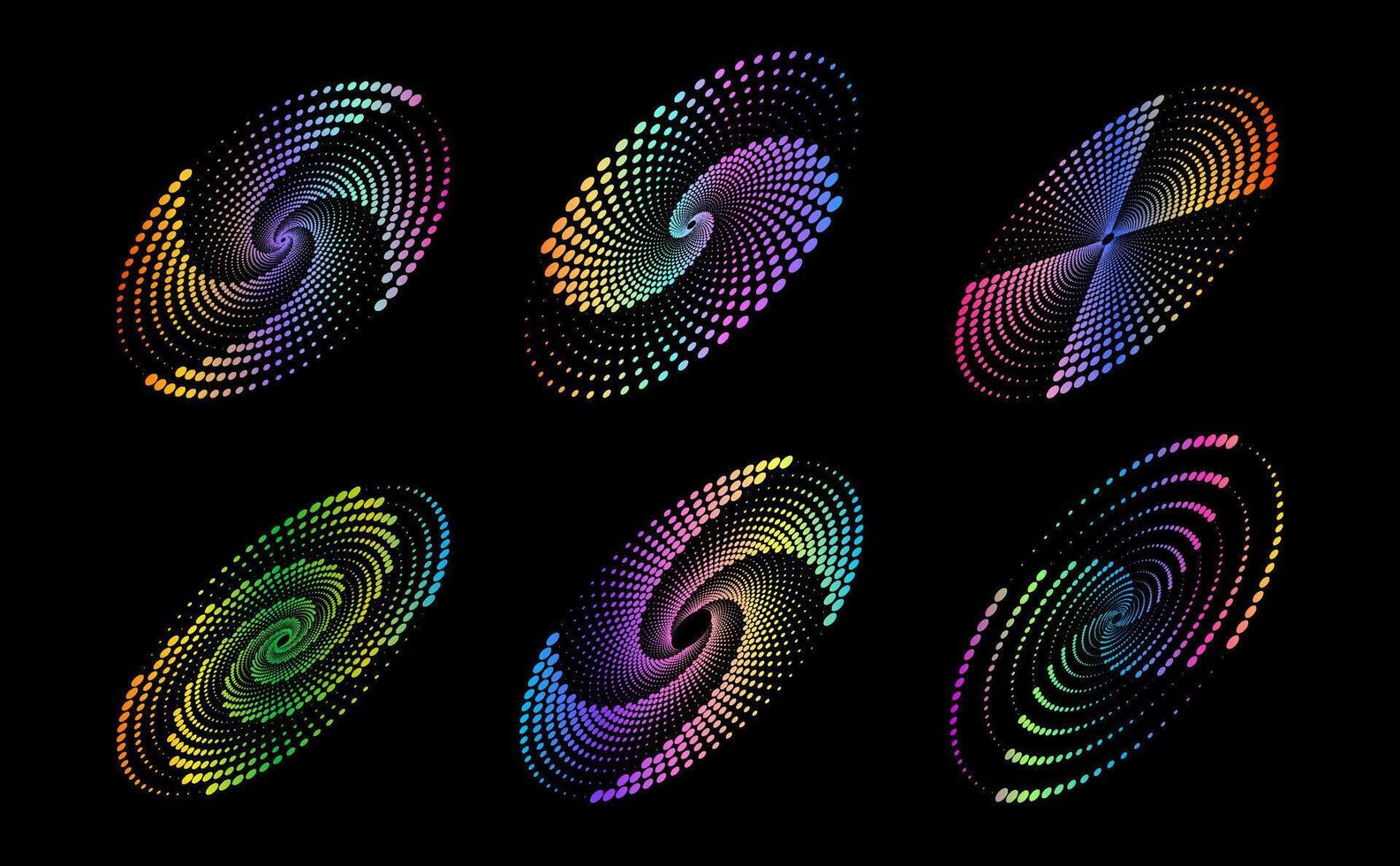Elliptical shapes with swirling, colorful halftone dot patterns vector