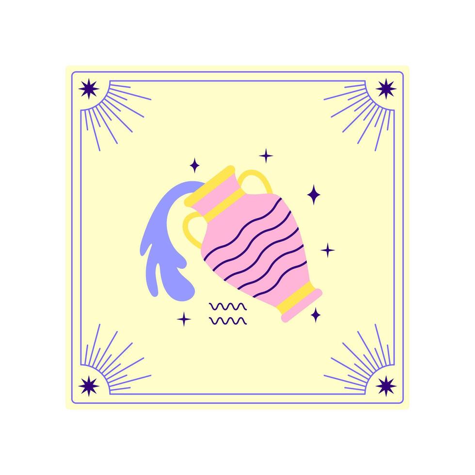 Card with Aquarius zodiac sign. vector