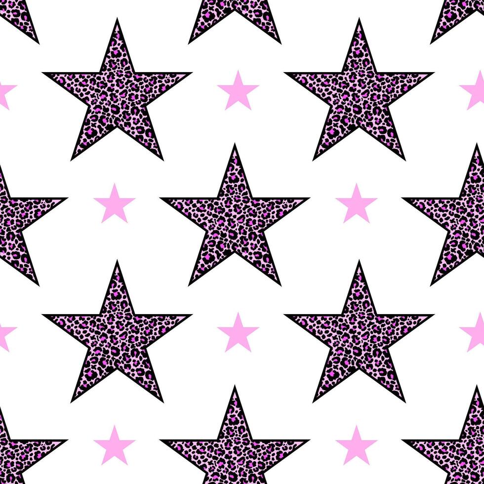 Pattern of pink leopard print stars on white background. vector