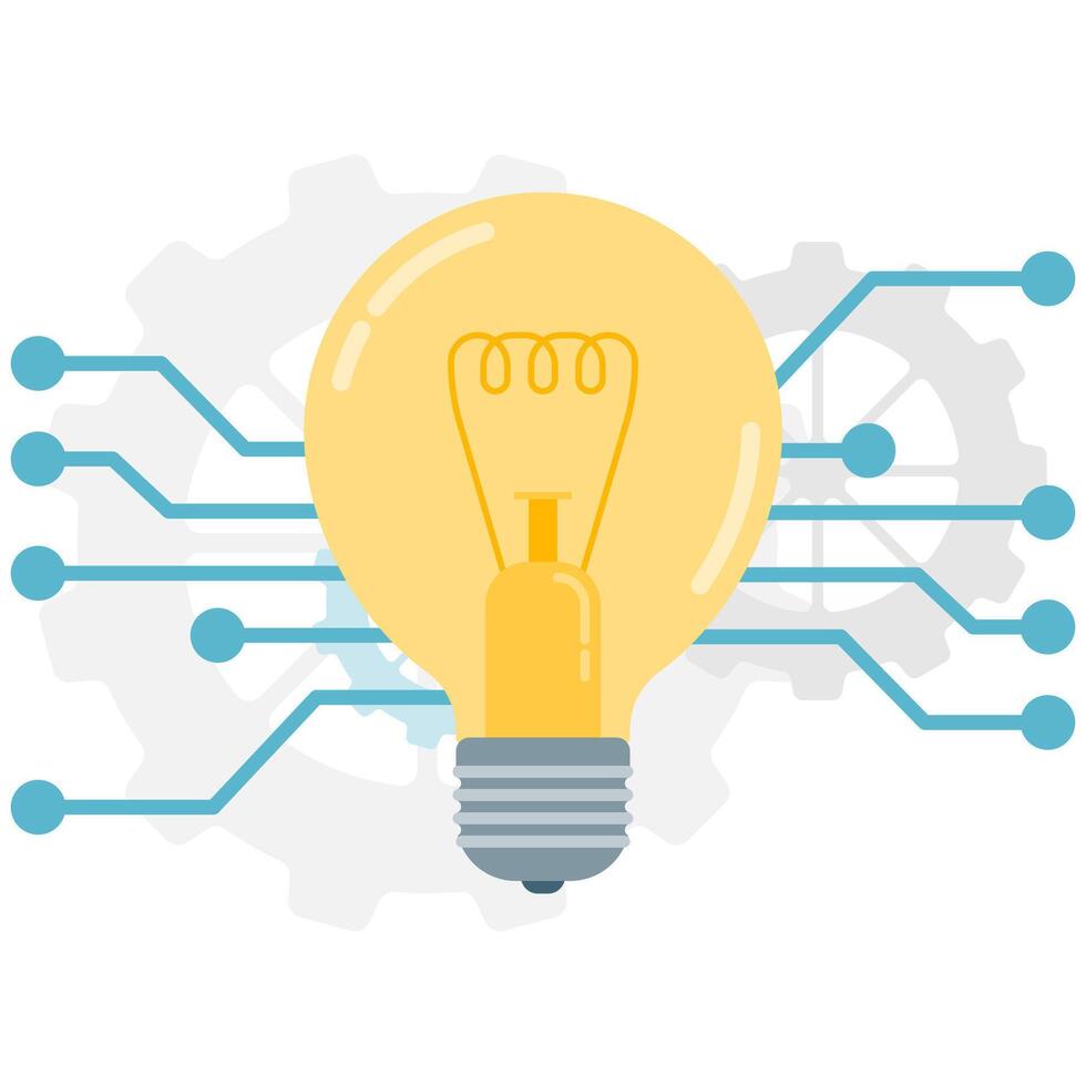glowing lightbulb with circuit lines vector