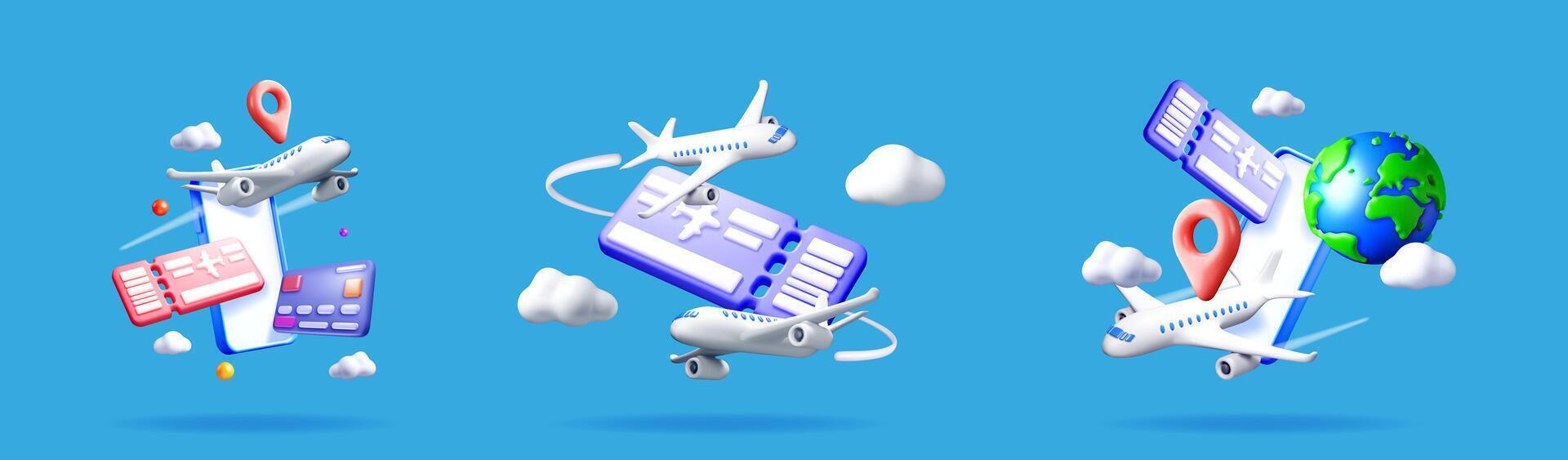 Airplanes with travel tickets and globe vector