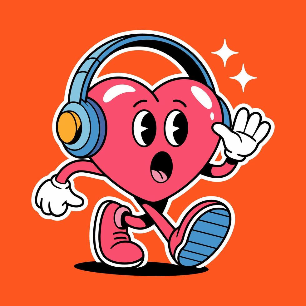 Cute Heart Character Listening to Music with Headphones vector