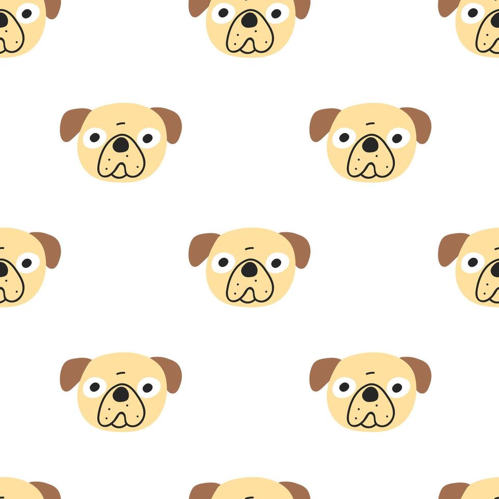 Seamless pattern. Dog face. Flat hand drawn design. Illustration on white background. vector
