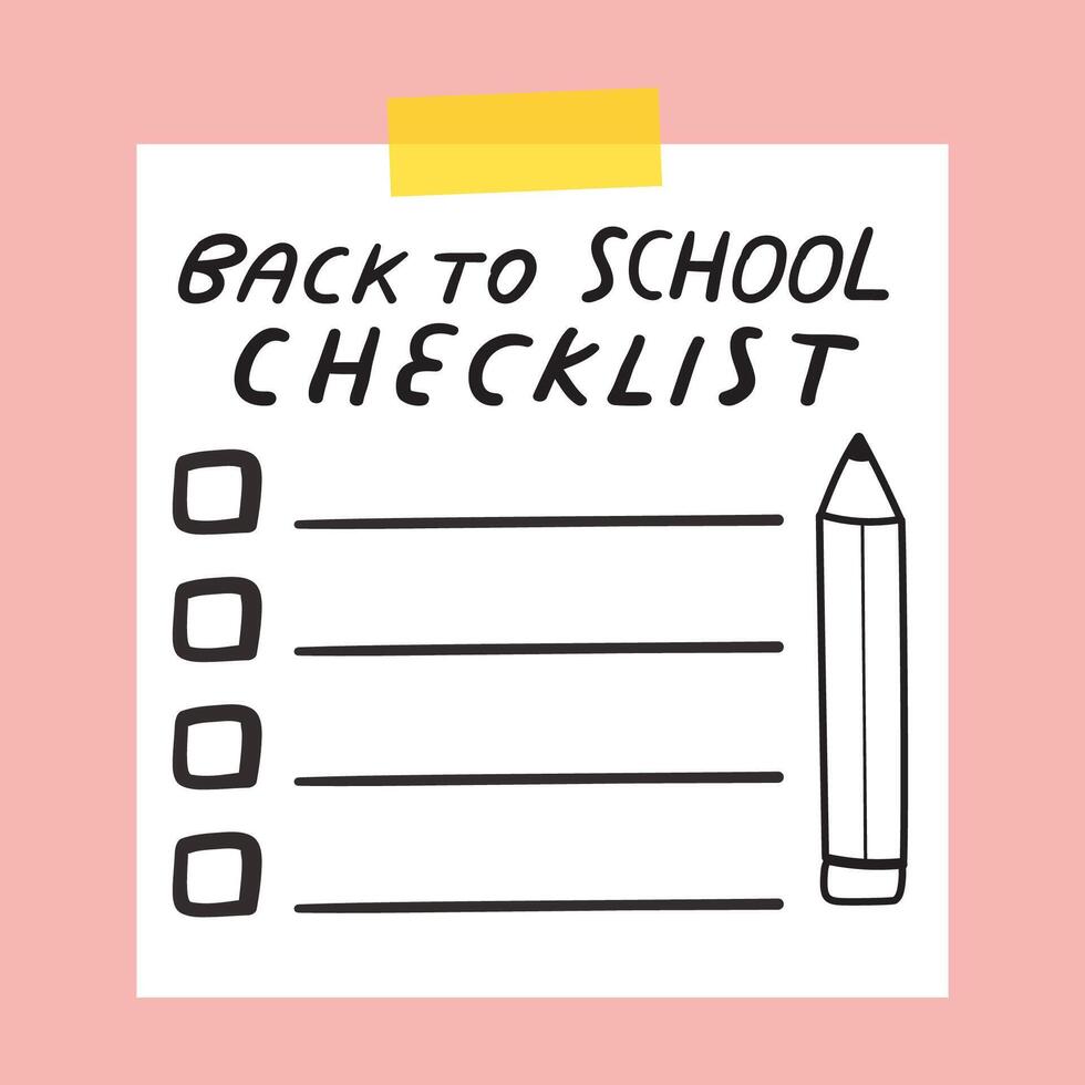 White paper note. Back to school checklist. Pink background. design. vector