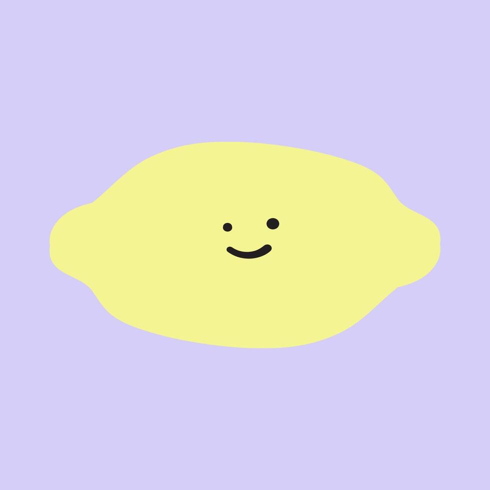 Smiling Lemon. Happy Citrus Character. Hand drawn illustration on purple background. vector