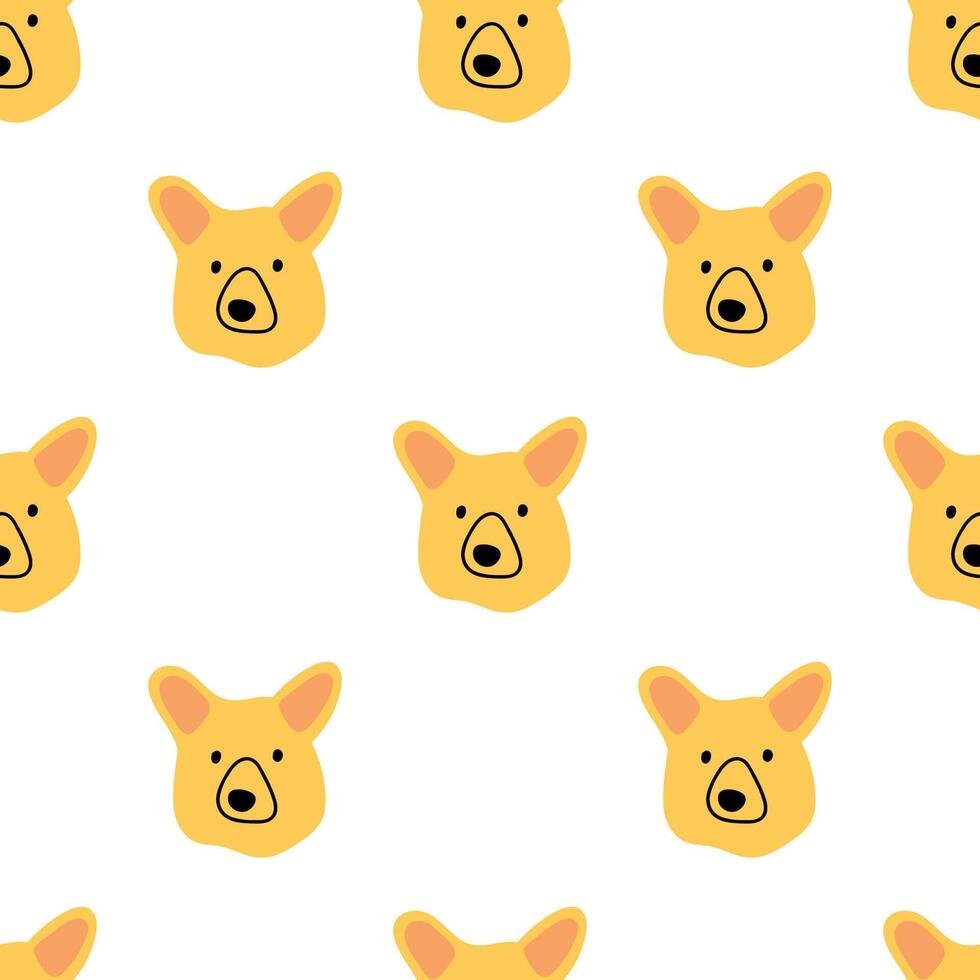 Seamless pattern. Corgi face. Cute flat hand drawn design. illustration on white background. vector