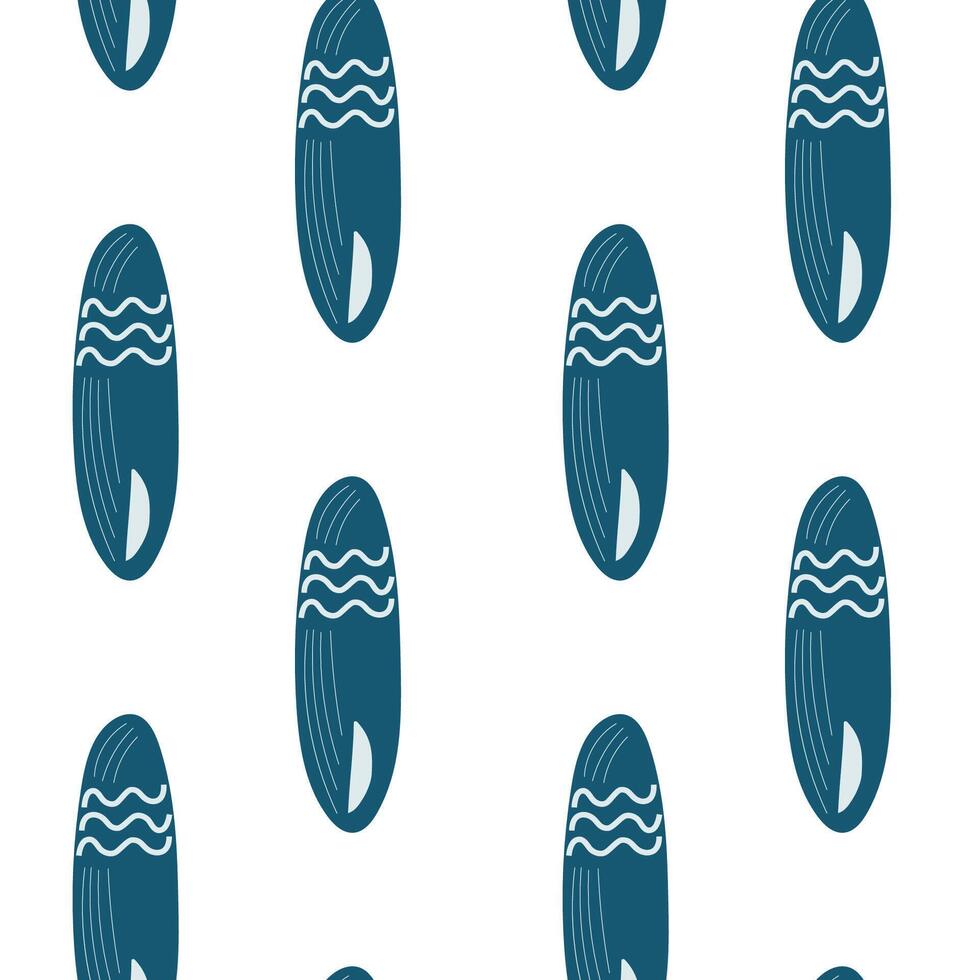 Seamless pattern featuring stylized surfboards in calming blue tones on a crisp white background vector
