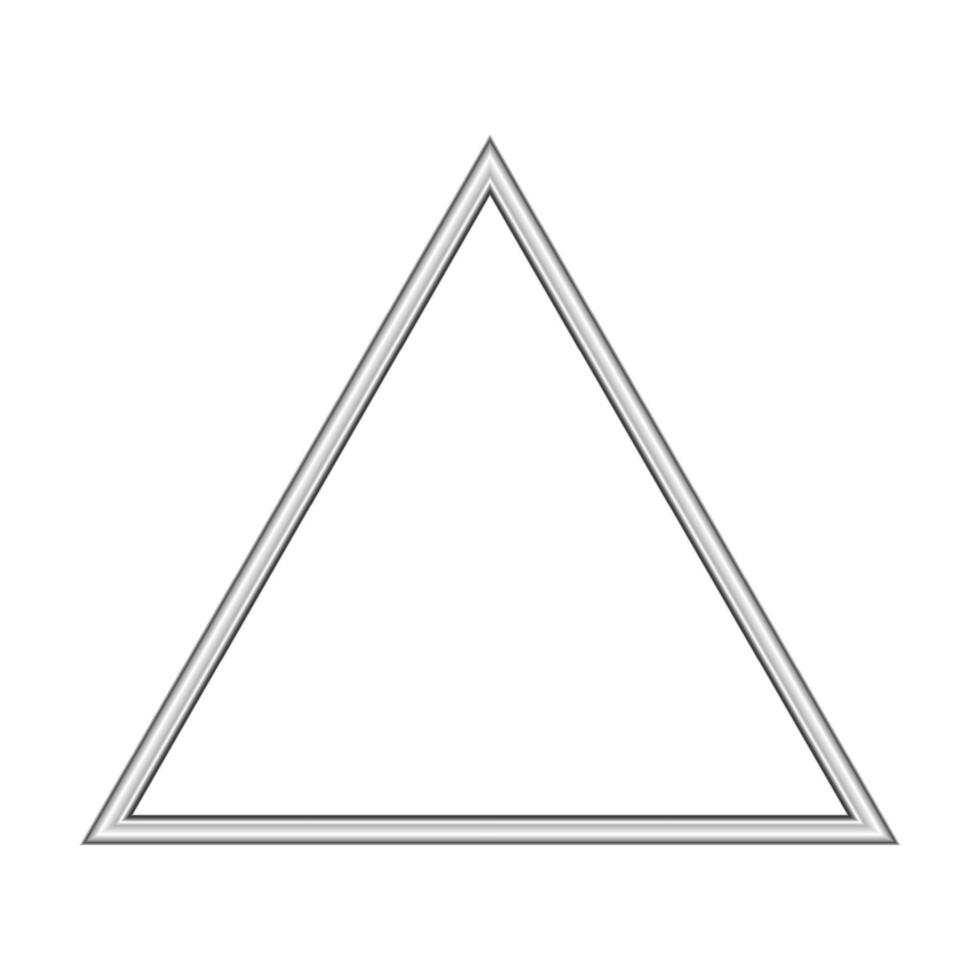 Triangle silver frame. Isolated luxury triangle silver grey border. Silver triangle frame mockup design element. vector