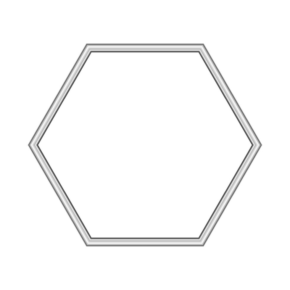 Hexagon silver frame. Isolated luxury hexagon silver grey border. Silver hexagon frame mockup design element. vector