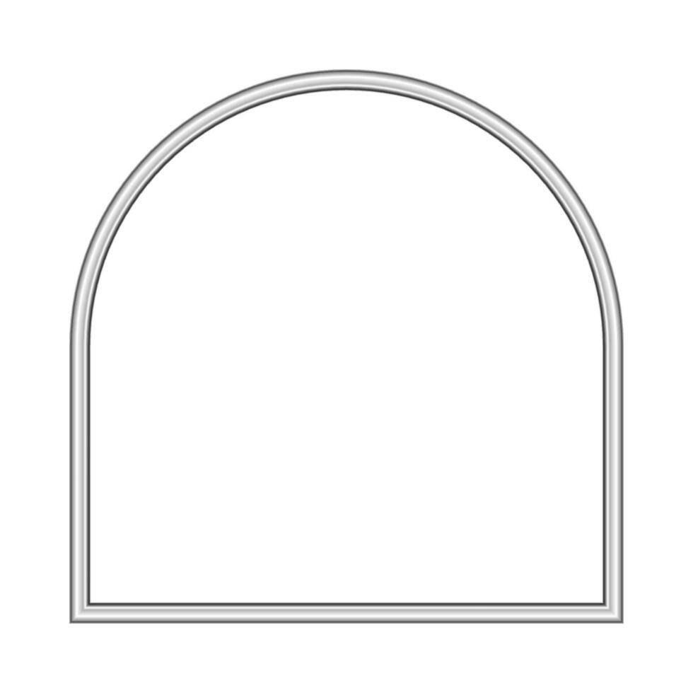 Arch silver frame. Isolated luxury arch shape silver grey border. Silver arch frame mockup design element. vector