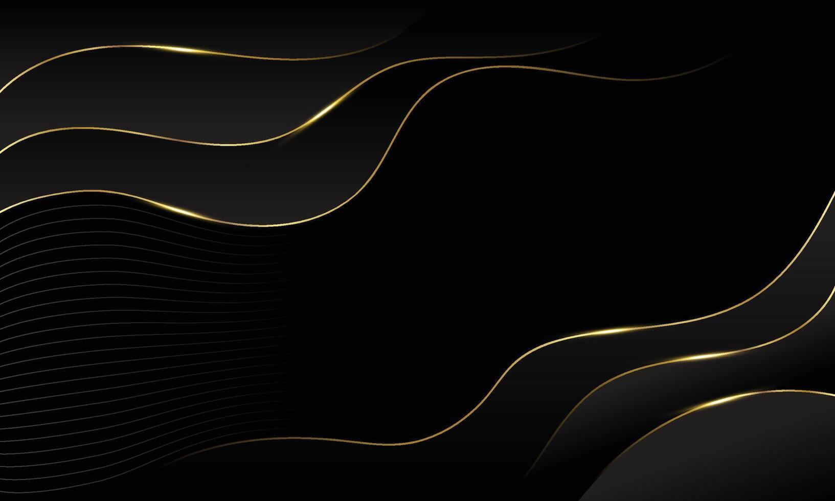 Luxury back fluid waves design abstract curve shape gold metallic style. illustration. vector