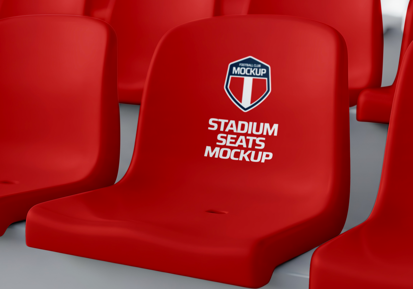 A red stadium seat mockup displays a football club logo psd