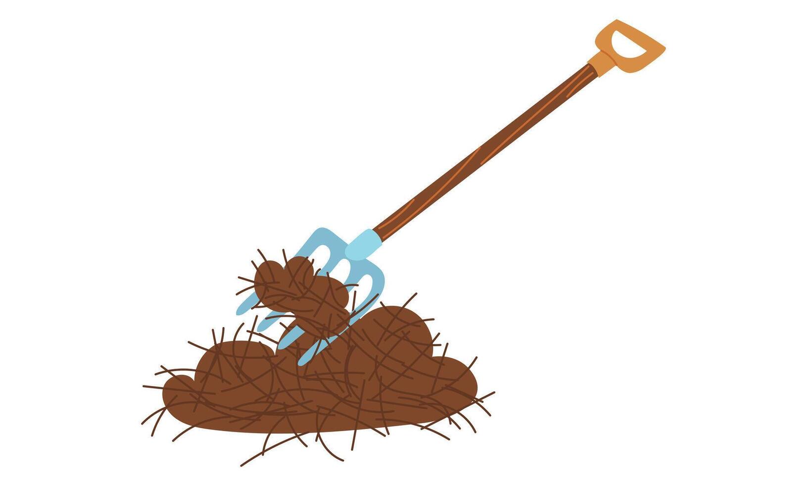 Long-handled pitchforks lift hay, manure, and compost. household. Gardening tools. Flat color illustration. It is suitable for the design of articles and educational materials on gardening and hobbies vector