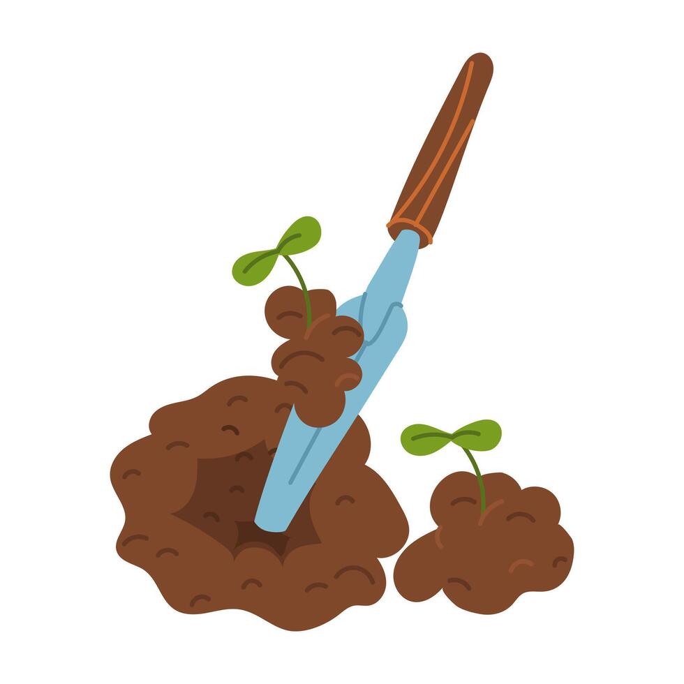 root extractor pulls plants out of the ground. Gardening tools. Flat color illustration. Gardening. Suitable for gardening, site maintenance, weed control, agricultural machinery and manual labor. vector