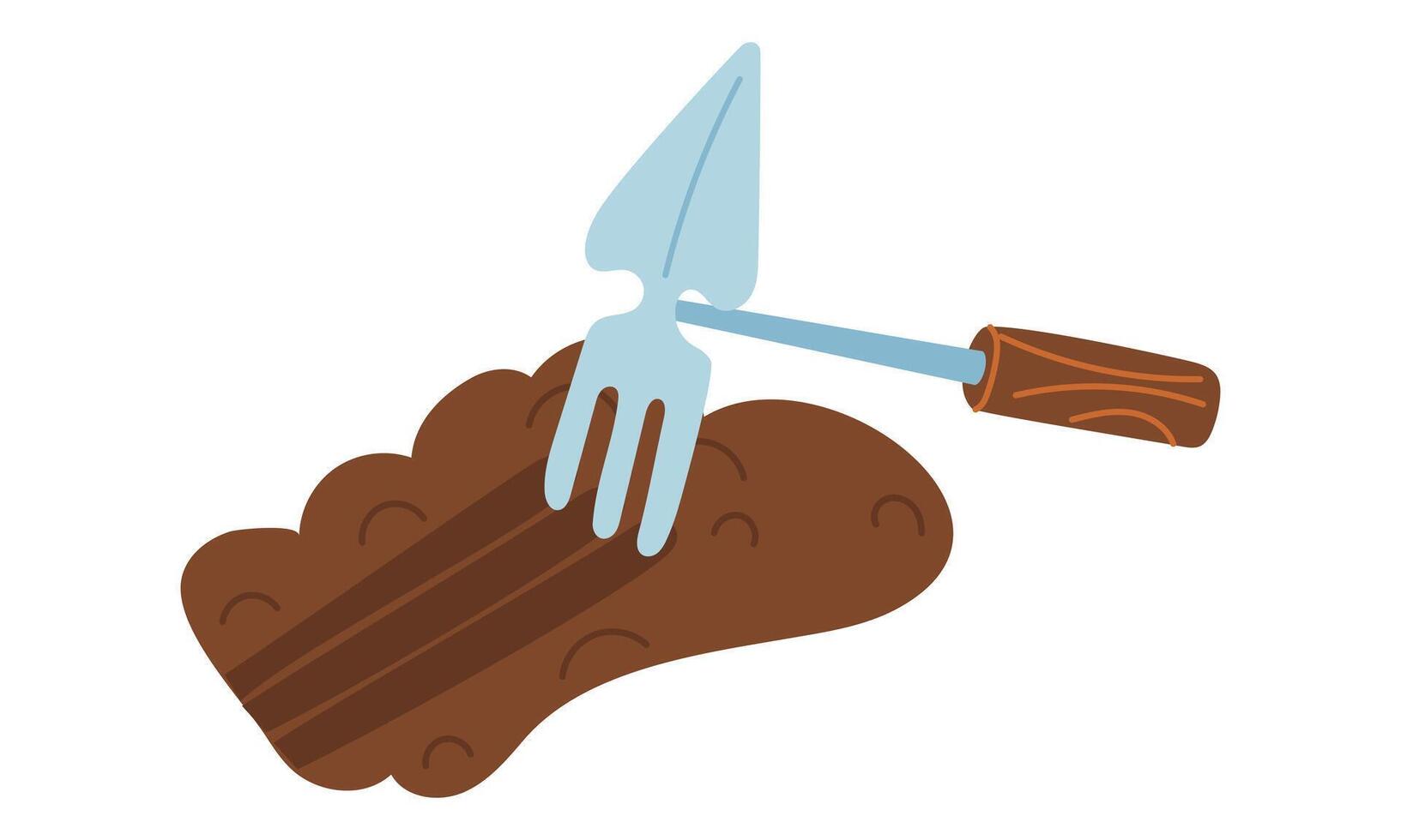 double hoe loosens the soil for plants and garden crops. Beds. Gardening tools. Flat color illustration. It is suitable for the design of articles and educational materials on gardening and hobbies. vector