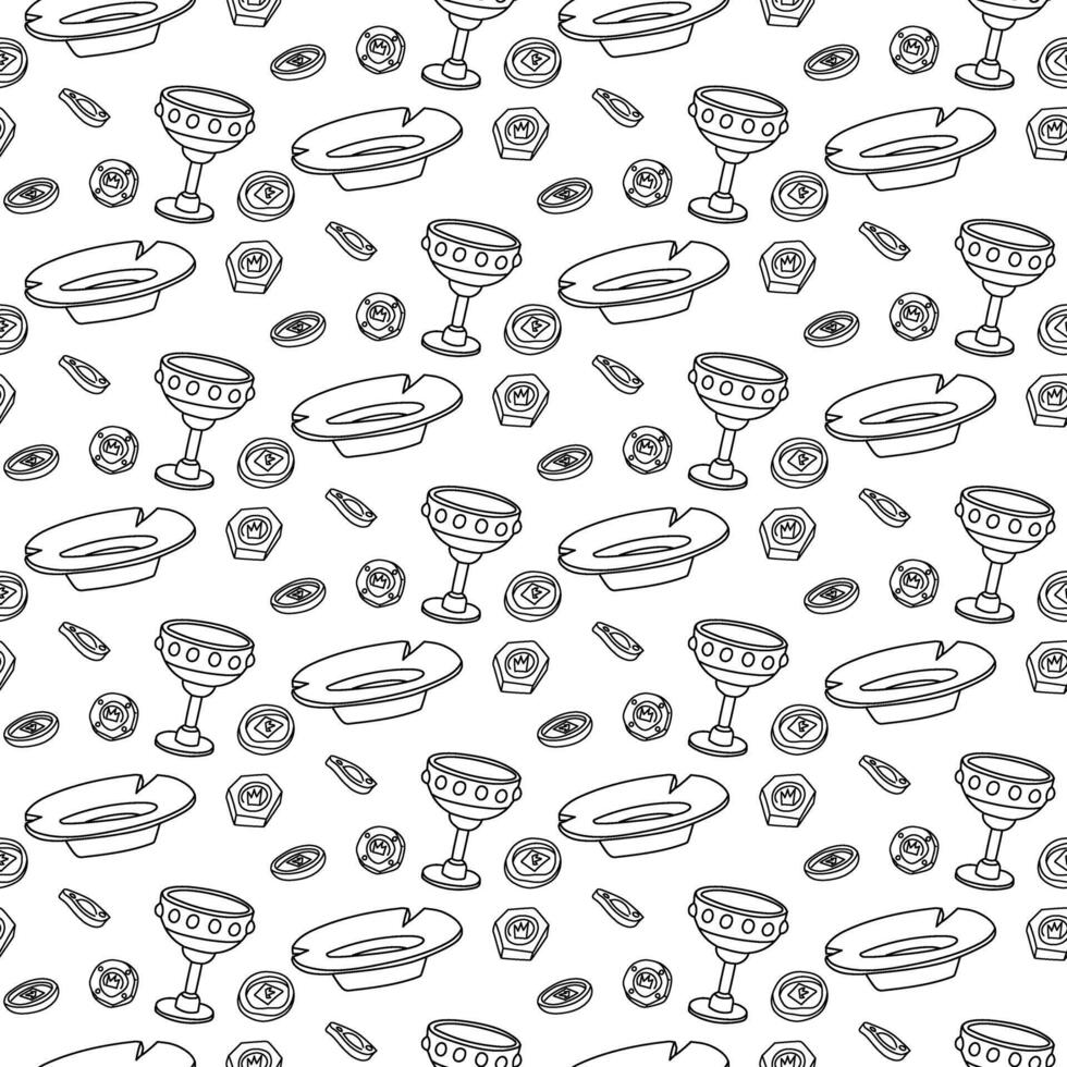 Doodle pattern museum artifacts. Cup, plate, coins, elements of solid materials. Metal, iron, gold. Suitable for designing websites, prints, books, educational materials on history and culture vector