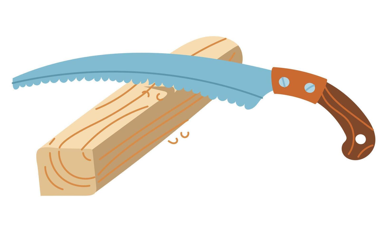 garden saw saws a board. Gardening and construction tools. The workflow. Flat color illustration. For the topics ecology, horticulture, sustainable development, landscaping and nature conservation vector