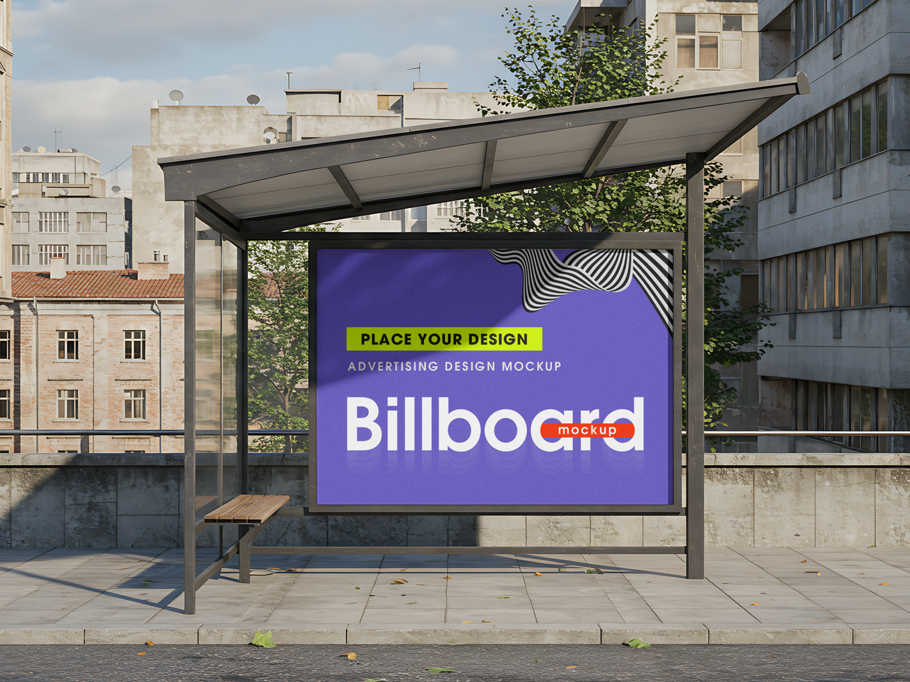 Street Advertising Hoarding Mockup at Bus Shelter psd