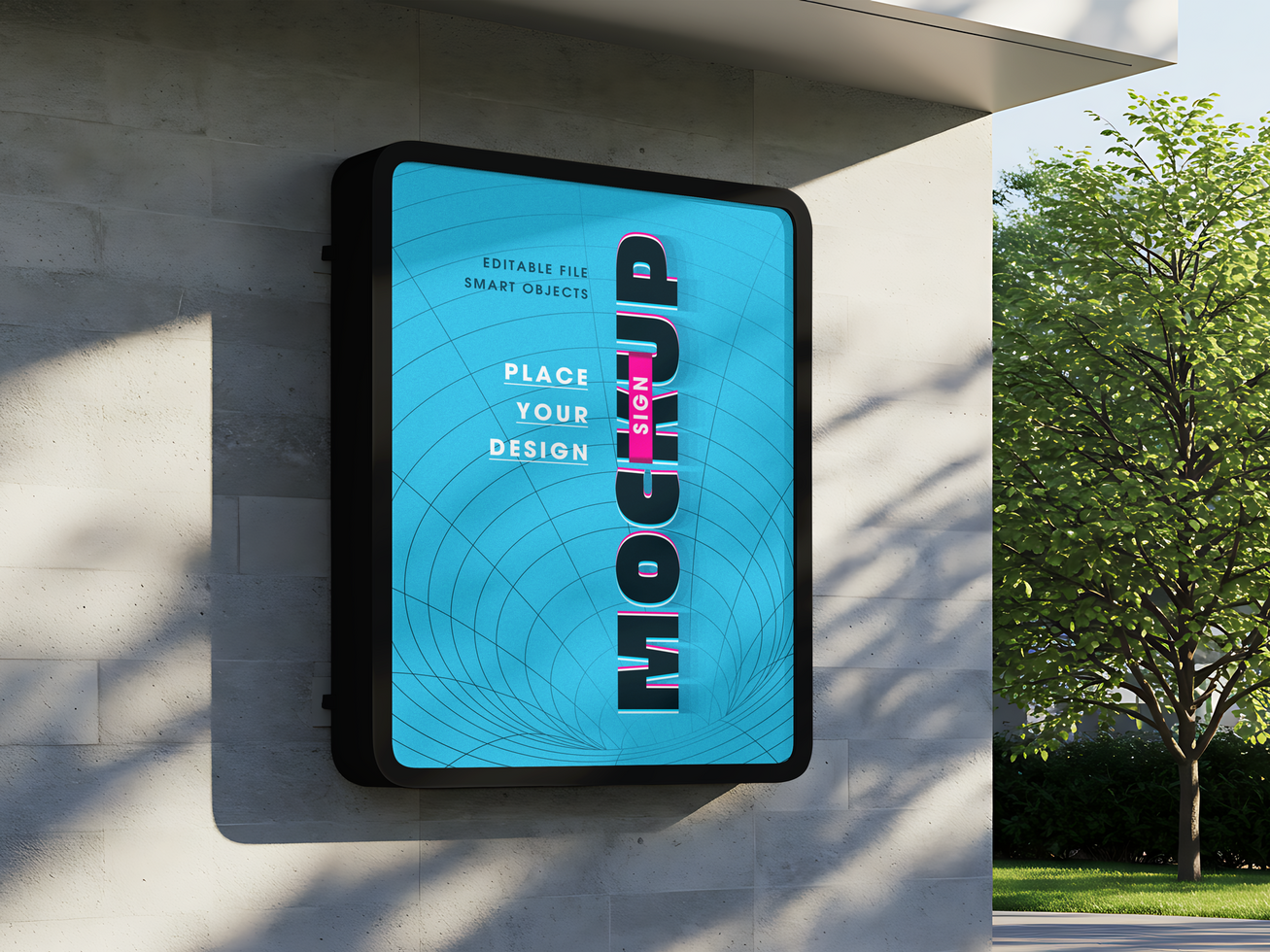 Editable Wall Signboard Template with Realistic Shadows psd
